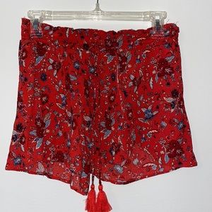 Red Floral Flowy Shorts